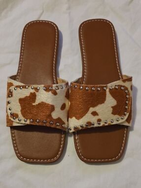 Women’s Brown Cowhide Slide Sandals